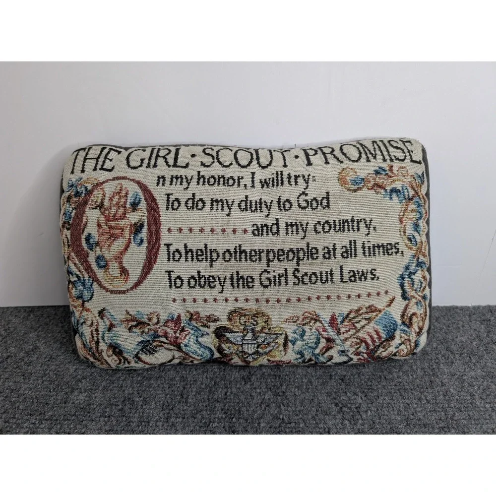Vintage Girl Scouts Of America The Girl Scout Promise Tapestry‎ Pillow 11.5x7